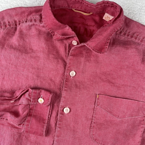TOMMY BAHAMA Relax Linen Button Up Shirt Men Medium Red Beach Tropical Vacation - Picture 1 of 10